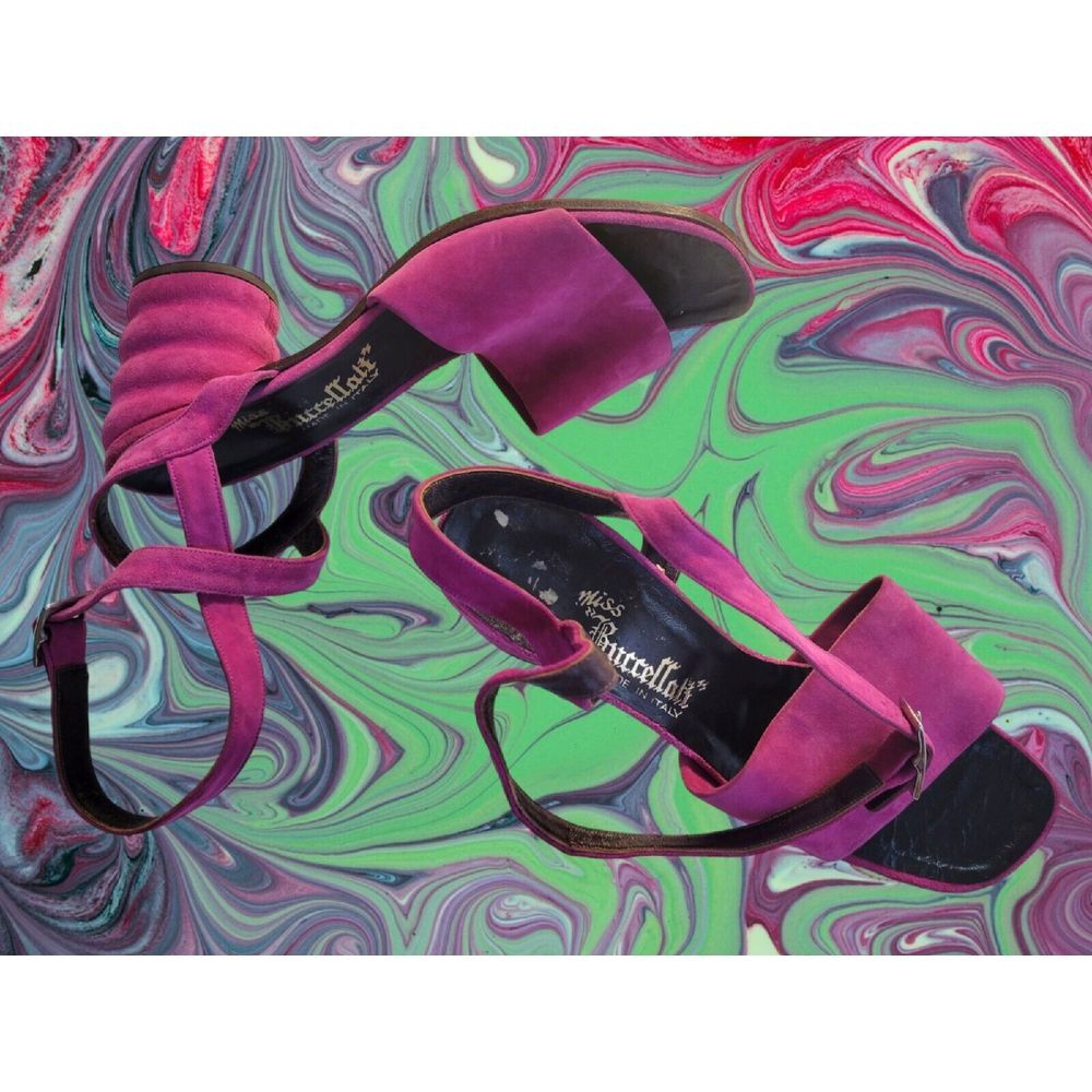 Vintage Miss Buccellati 60s Purple Suede Strappy Heels 8 Italy‎